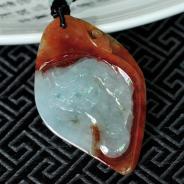糯冰种红翡缅甸翡翠仿古龙牌挂件