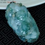 糯冰种飘花缅甸翡翠富贵花开挂件