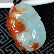 糯冰种红黄翡缅甸翡翠龙凤呈祥挂件