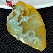 糯冰种黄翡缅甸翡翠鼠数钱挂件