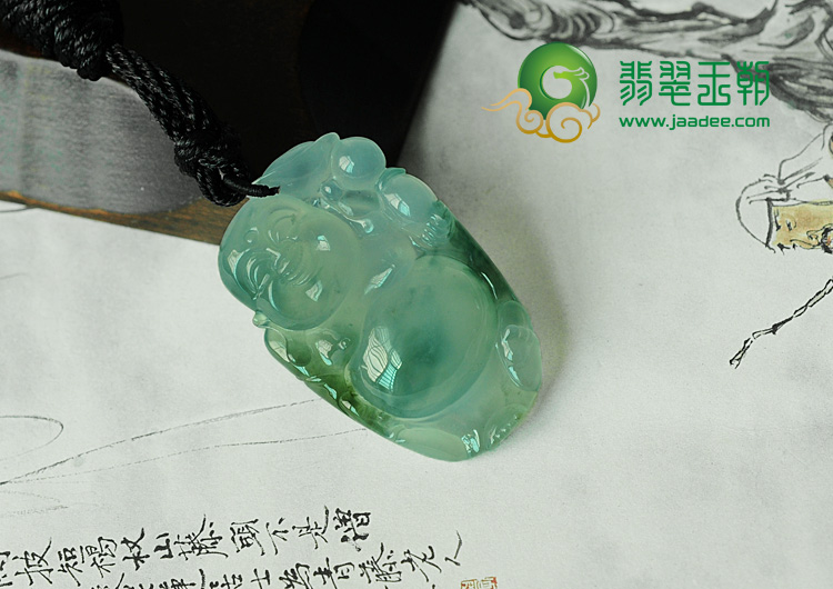 冰种飘花缅甸翡翠逍遥佛挂件