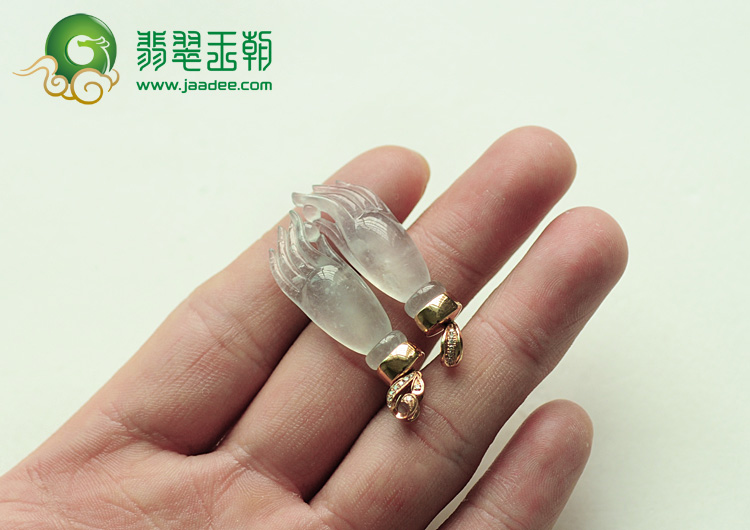 玻璃种缅甸翡翠包玫瑰金扣招财手挂件（一对）