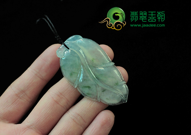 冰种飘花缅甸翡翠叶子挂件