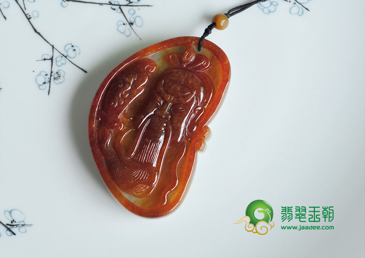 糯冰种褐红翡缅甸翡翠关公头挂件