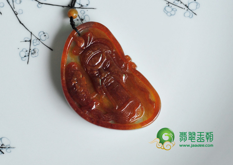 糯冰种褐红翡缅甸翡翠关公头挂件