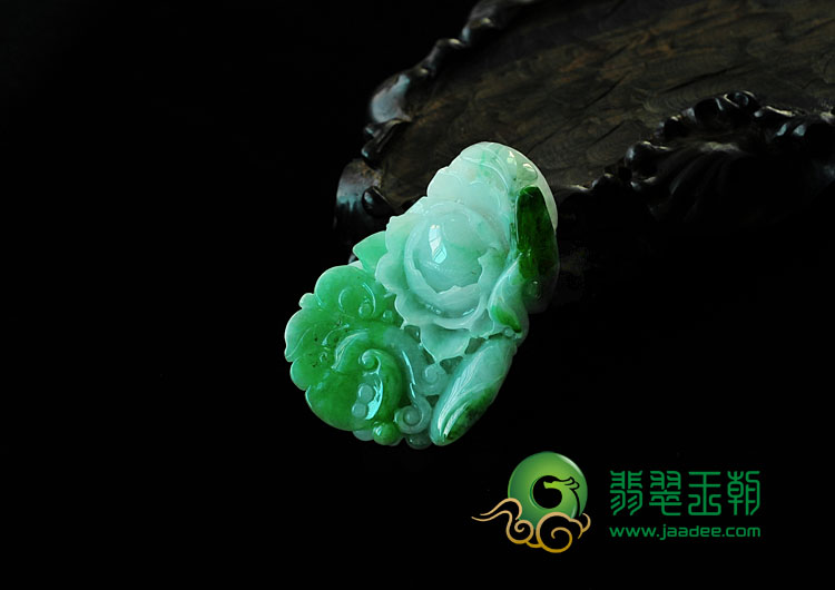 糯冰种翠绿缅甸翡翠花开富贵挂件