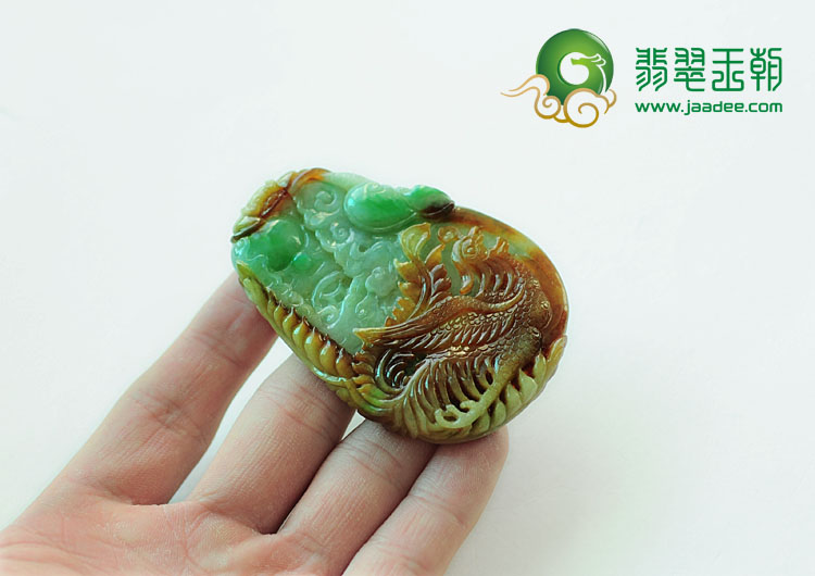糯冰种三彩缅甸翡翠丹凰鸣阳挂件