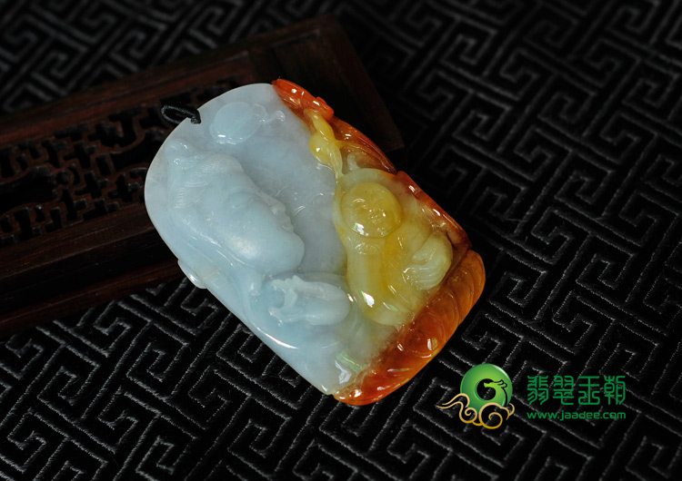 糯冰种红黄翡紫罗兰缅甸翡翠母子情深挂件