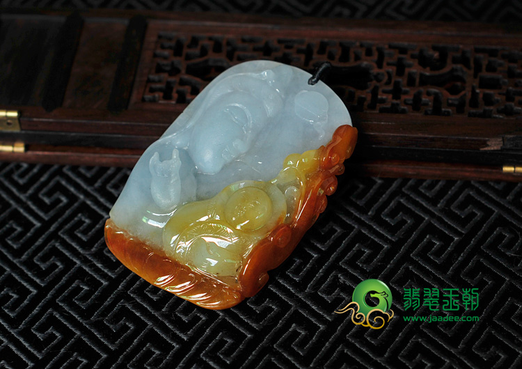 糯冰种红黄翡紫罗兰缅甸翡翠母子情深挂件