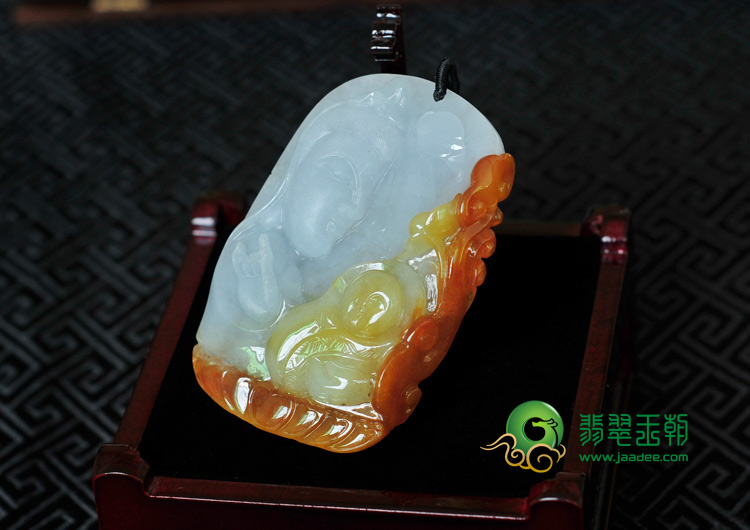 糯冰种红黄翡紫罗兰缅甸翡翠母子情深挂件