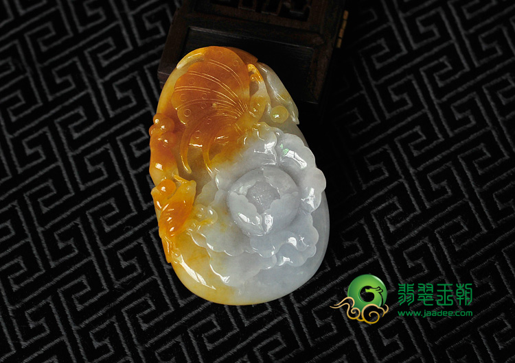 糯冰种黄翡紫罗兰缅甸翡翠富贵花开挂件