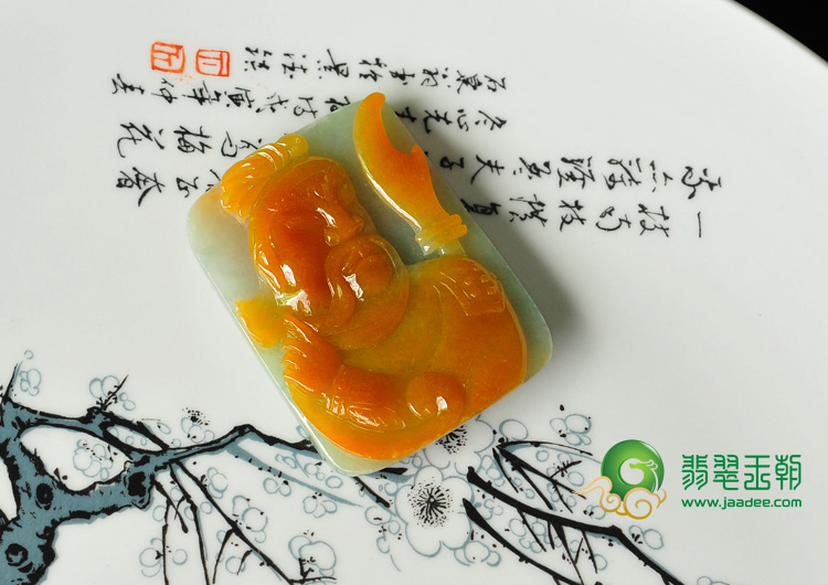 糯冰种晴水黄翡缅甸翡翠关公挂件