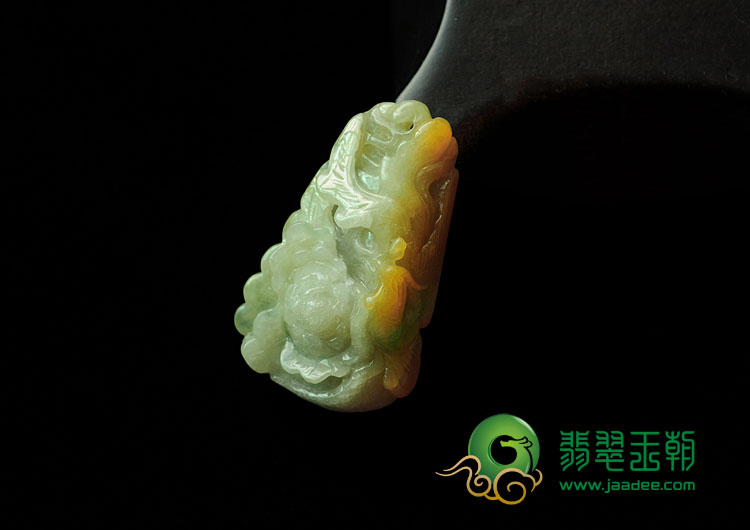 糯冰种黄翡略飘花缅甸翡翠鸟语花香挂件