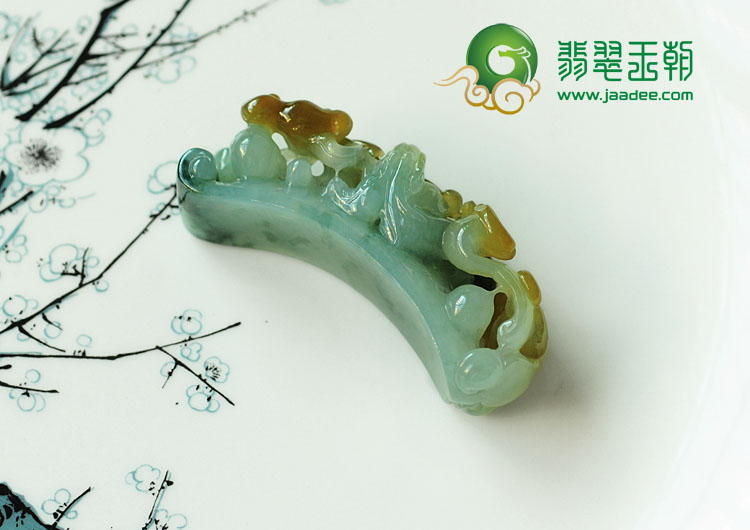 冰种黄翡飘花缅甸翡翠福寿如意龙钩挂件