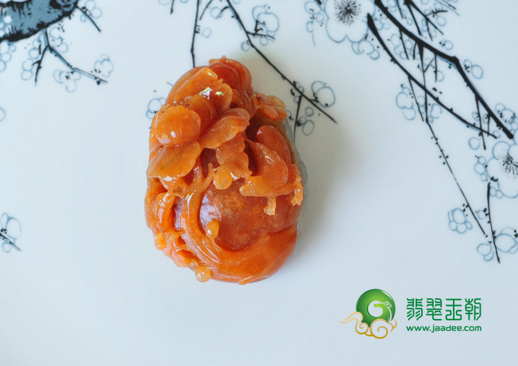 糯冰种红黄翡缅甸翡翠富贵双喜挂件