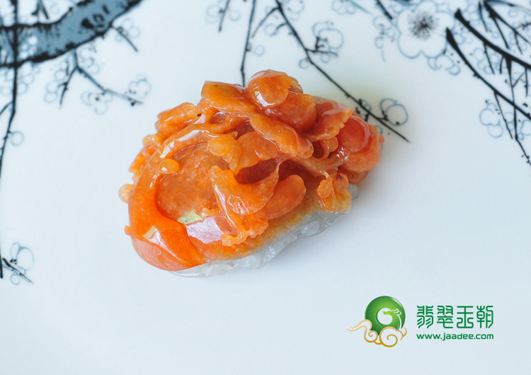 糯冰种红黄翡缅甸翡翠富贵双喜挂件