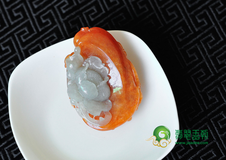 糯冰种红黄翡缅甸翡翠富贵双喜挂件