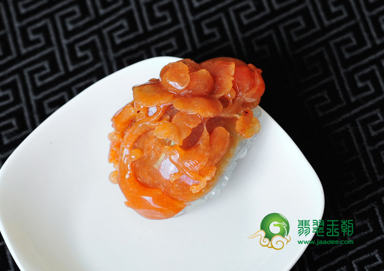 糯冰种红黄翡缅甸翡翠富贵双喜挂件