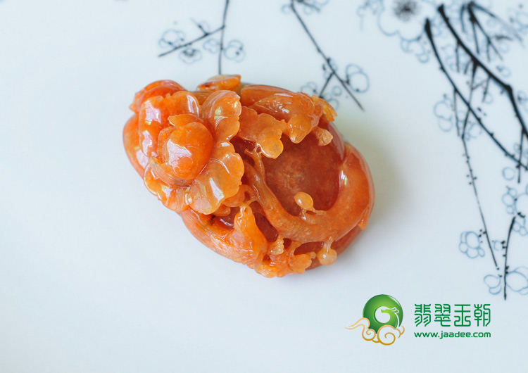 糯冰种红黄翡缅甸翡翠富贵双喜挂件