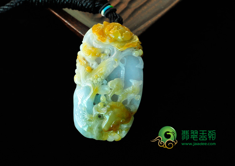 糯冰种黄翡缅甸翡翠花开富贵挂件