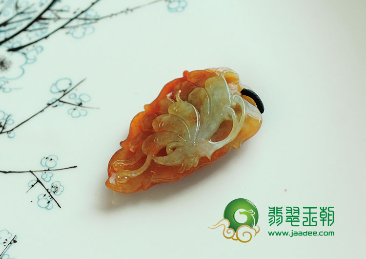 冰种红黄翡缅甸翡翠化蝶飞挂件