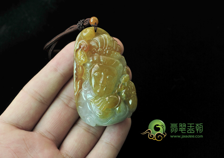 冰种褐黄翡缅甸翡翠仕女头挂件