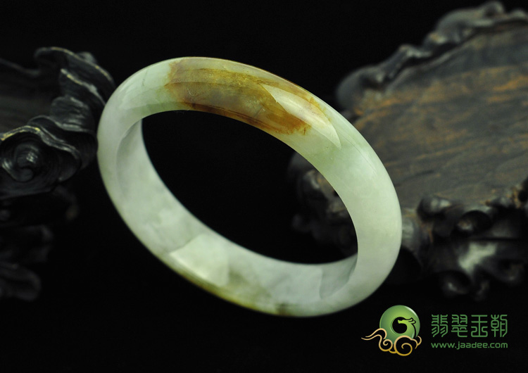 糯冰种褐黄翡缅甸翡翠手镯（56mm）