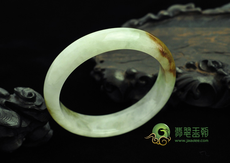 糯冰种褐黄翡缅甸翡翠手镯（56mm）