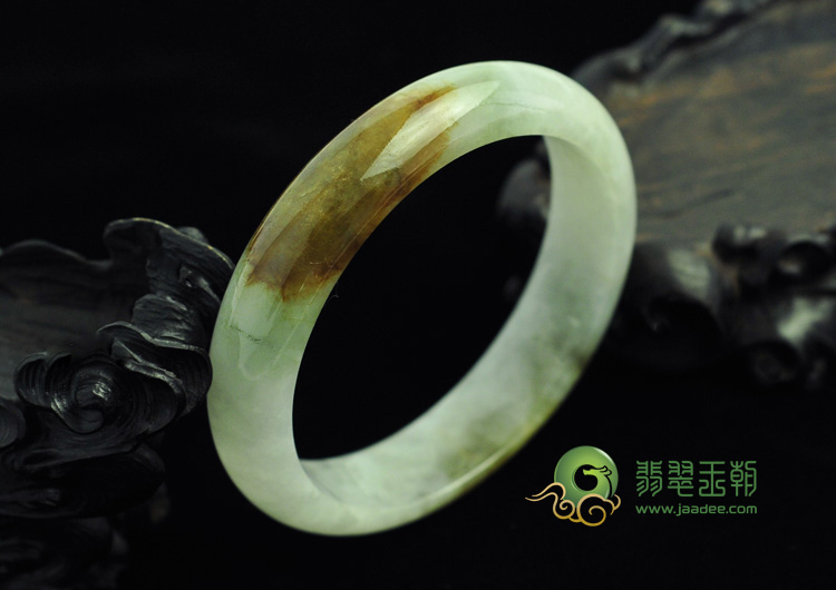 糯冰种褐黄翡缅甸翡翠手镯（56mm）