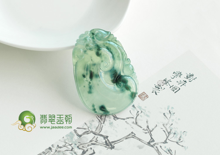 冰种飘花缅甸翡翠如意寿挂件