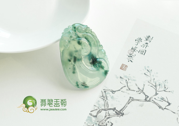 冰种飘花缅甸翡翠如意寿挂件