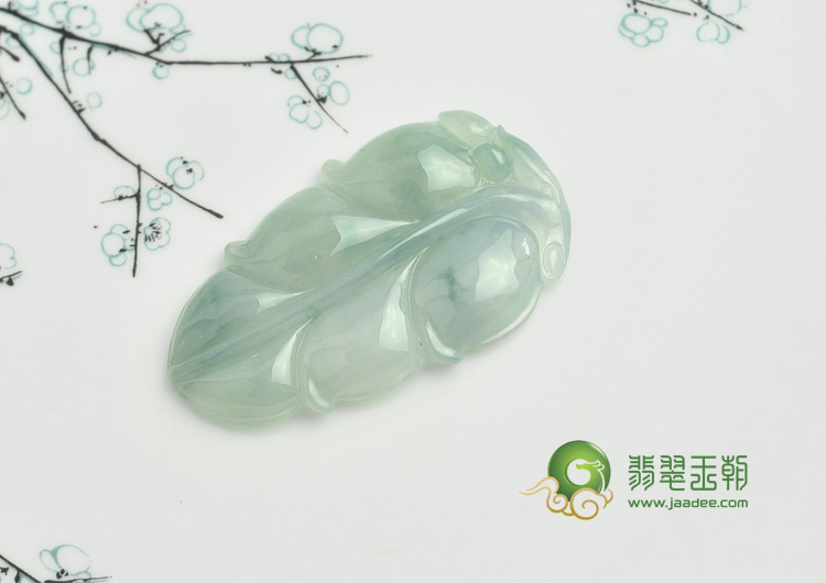 糯冰种紫罗兰飘花缅甸翡翠叶子挂件