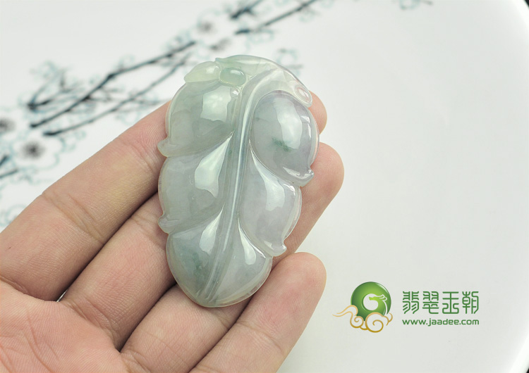糯冰种紫罗兰飘花缅甸翡翠叶子挂件