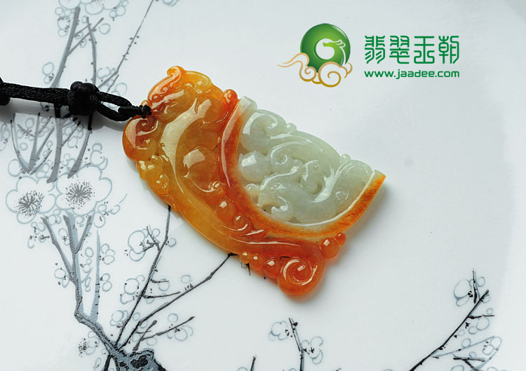 糯冰种红黄翡缅甸翡翠龙凤呈祥挂件