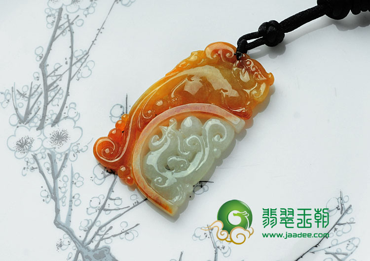 糯冰种红黄翡缅甸翡翠龙凤呈祥挂件