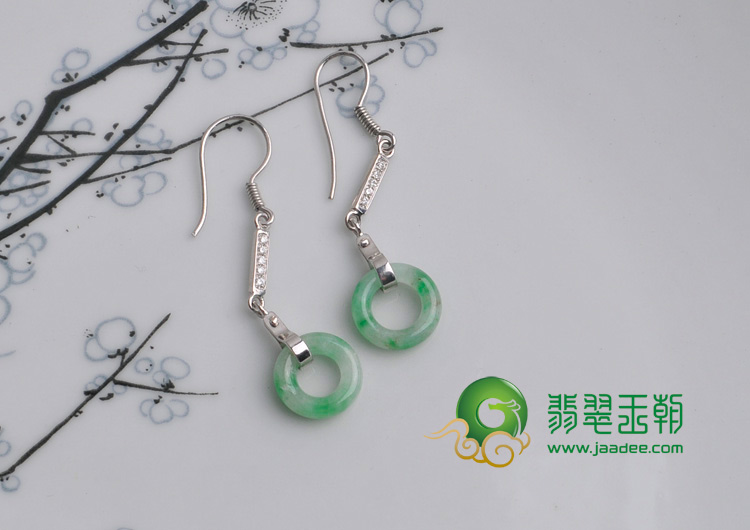 糯冰种飘翠缅甸翡翠纯银玉环耳坠