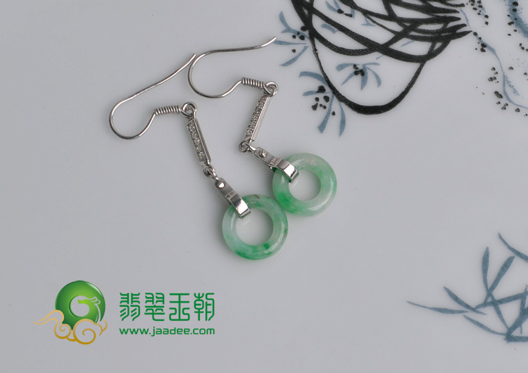 糯冰种飘翠缅甸翡翠纯银玉环耳坠