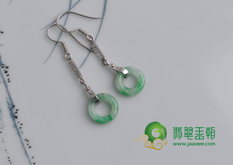 糯冰种飘翠缅甸翡翠纯银玉环耳坠