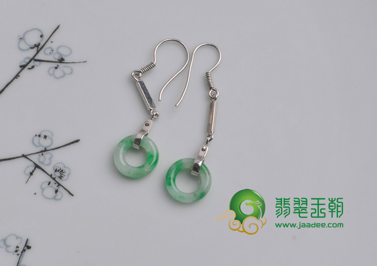 糯冰种飘翠缅甸翡翠纯银玉环耳坠