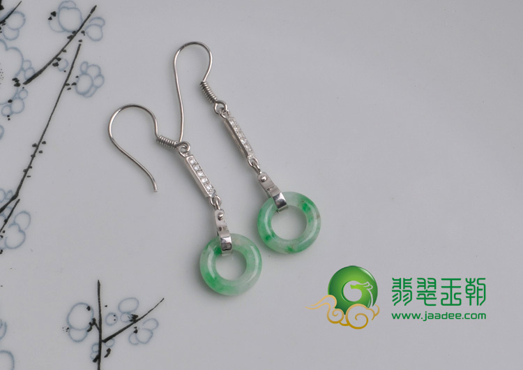 糯冰种飘翠缅甸翡翠纯银玉环耳坠
