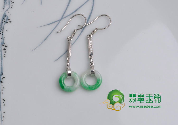 糯冰种飘翠缅甸翡翠纯银玉环耳坠