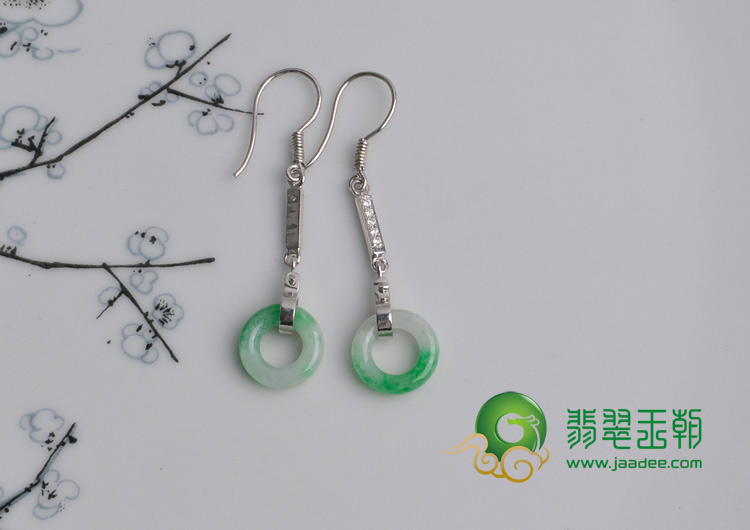 糯冰种飘翠缅甸翡翠纯银玉环耳坠