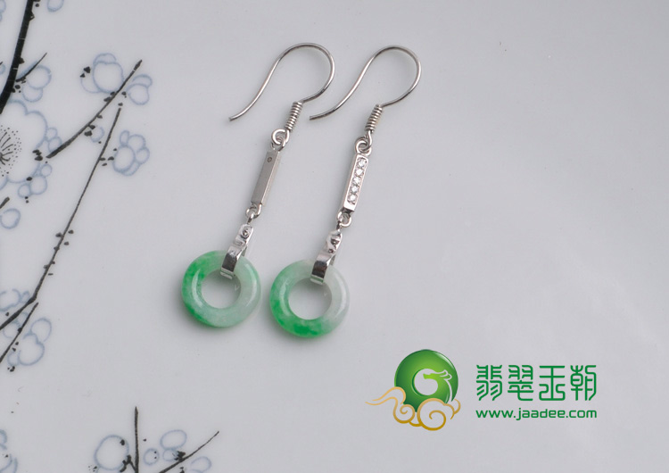糯冰种飘翠缅甸翡翠纯银玉环耳坠