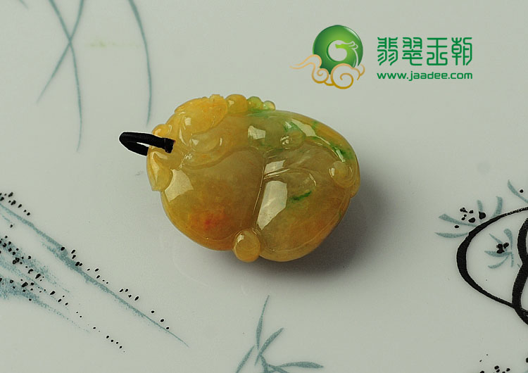 糯冰种黄加绿缅甸翡翠福禄寿挂件