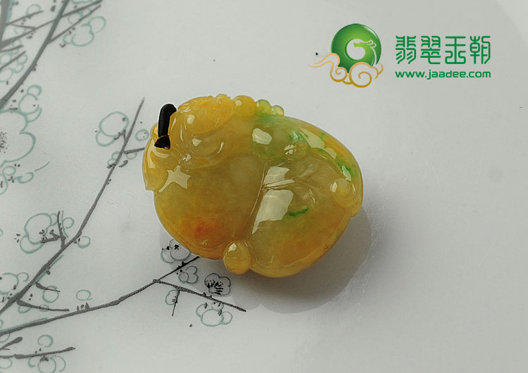糯冰种黄加绿缅甸翡翠福禄寿挂件
