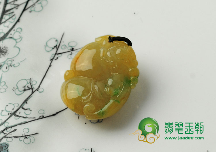 糯冰种黄加绿缅甸翡翠福禄寿挂件