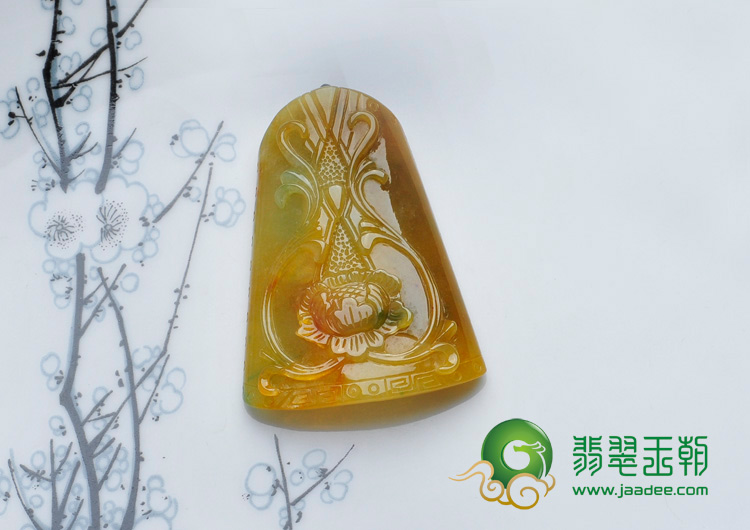 feicui糯冰种褐黄翡缅甸翡翠仿古花牌挂件
