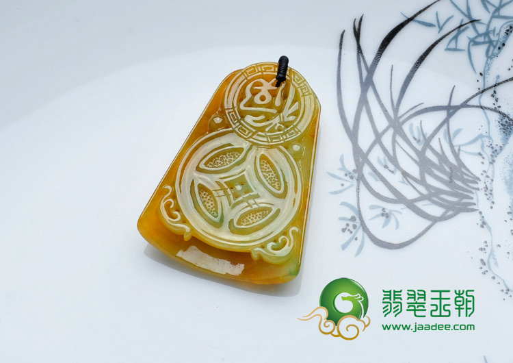 feicui糯冰种褐黄翡缅甸翡翠仿古花牌挂件