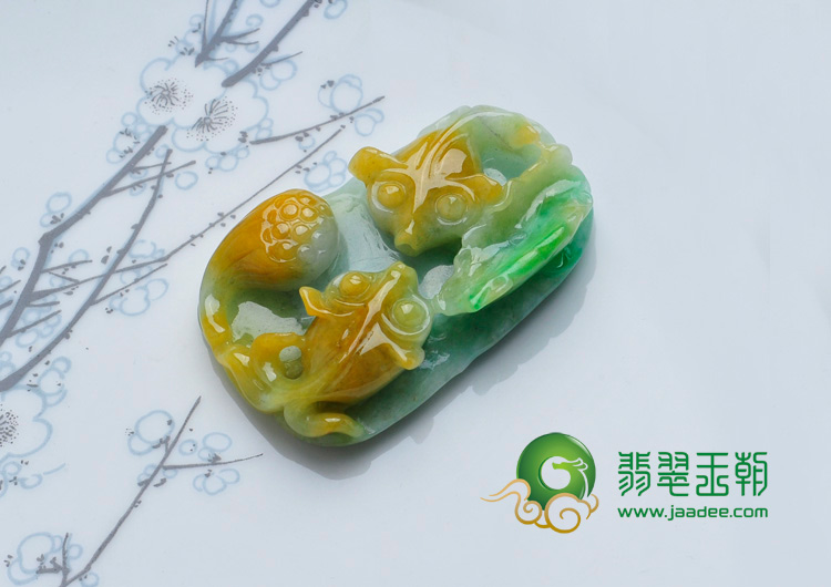 糯冰种三彩缅甸翡翠金玉满堂挂件