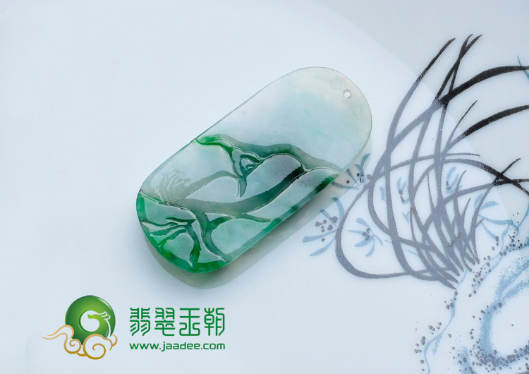 冰种翠绿缅甸翡翠凤凰挂件